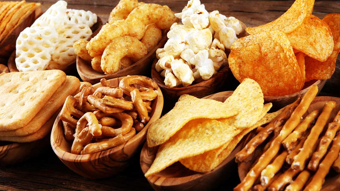 a variety of highly processed snacks