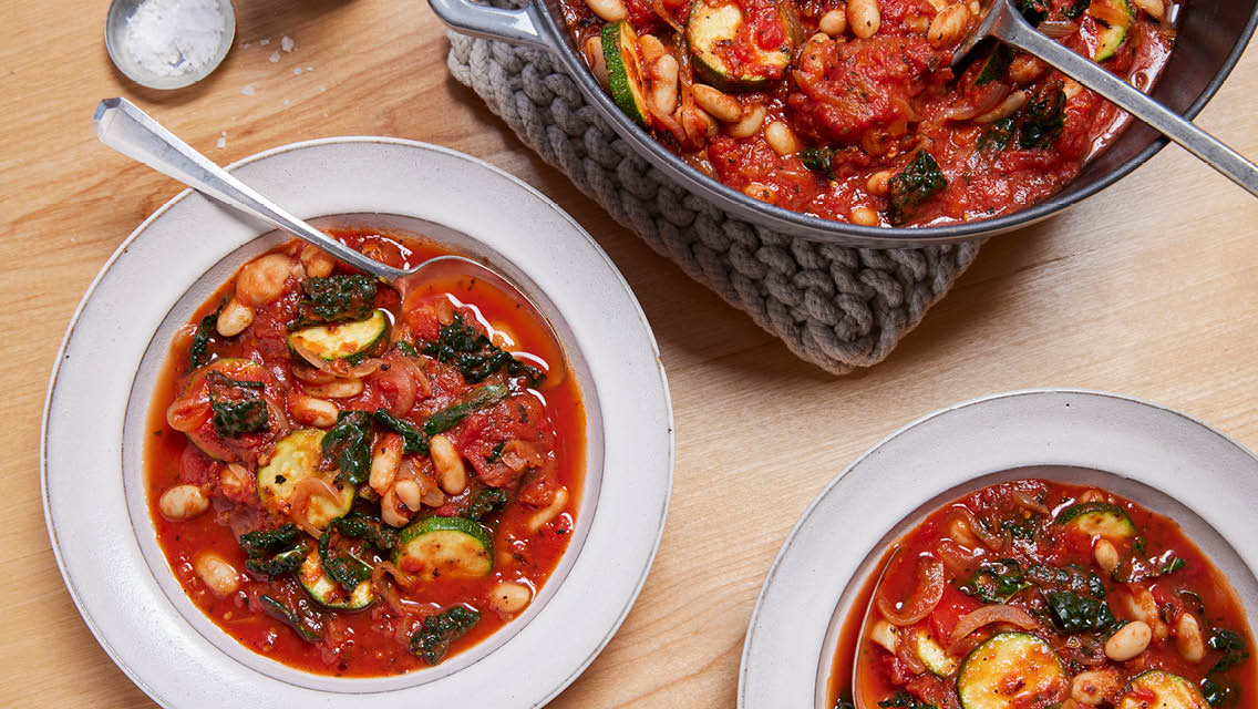 bowls of white bean vegetable soup