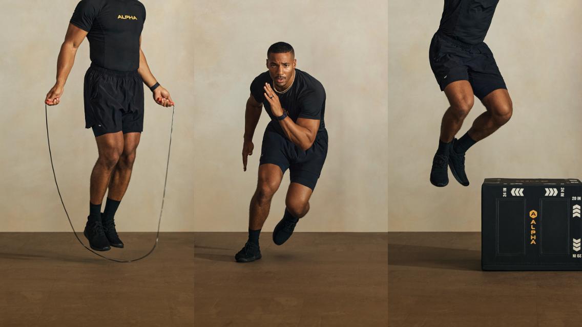 man doing jumping exercise movements