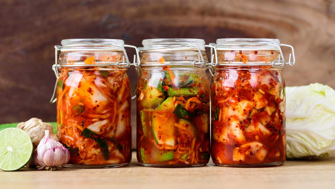 various jars of kimchi