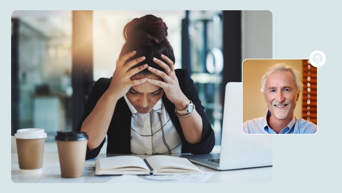 someone with their head in their hands and Henry Emmons headshot
