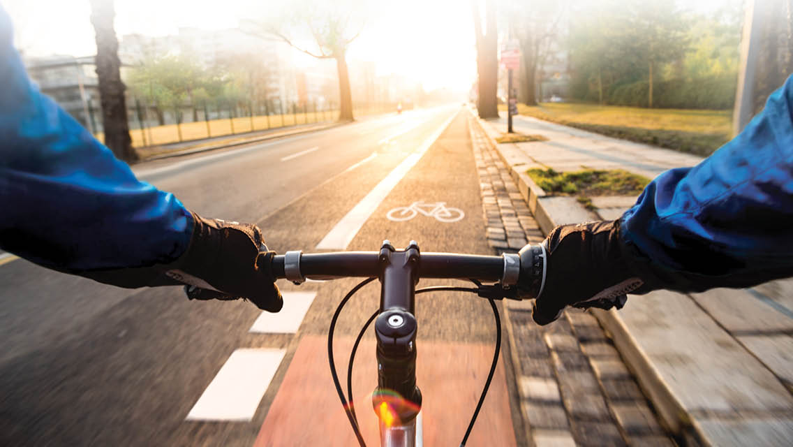 a person rides a bike