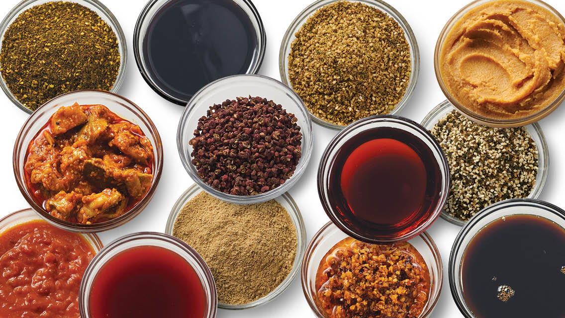 glass dishes with various spices and liquids