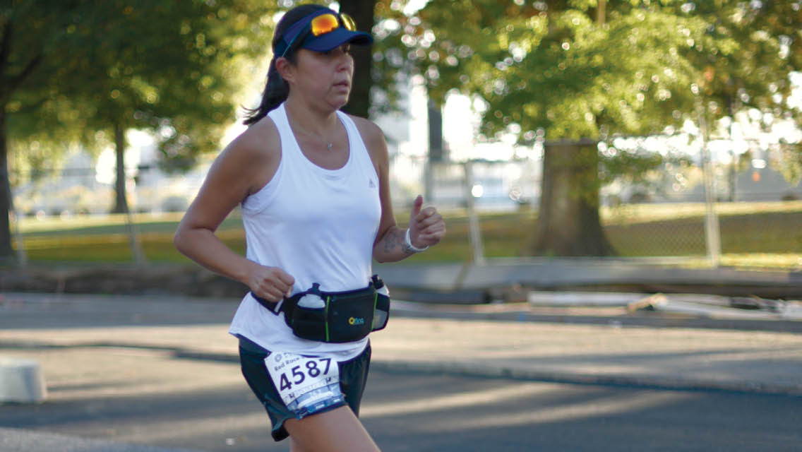 Birdie running a race