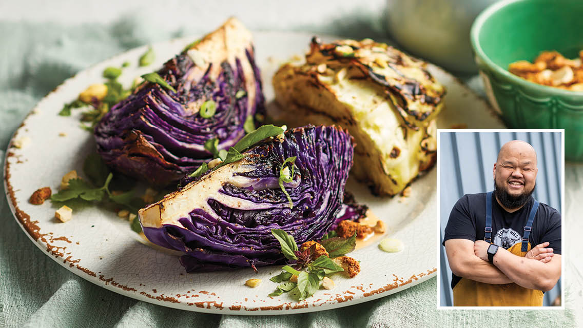 Chef Yia Vang's cabbage recipe and head shot