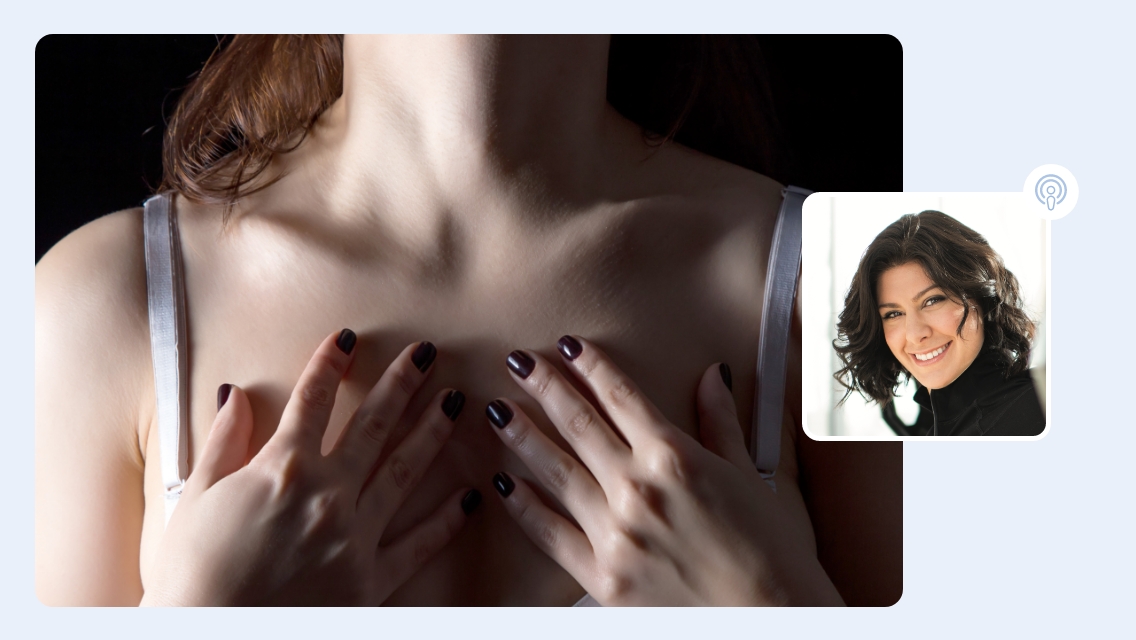 person with hands on chest