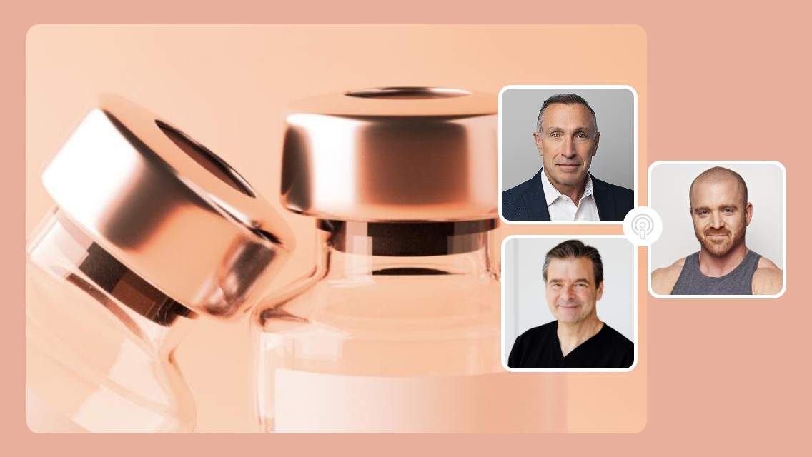 Bottles of medicine plus the headshots of MIORA leaders