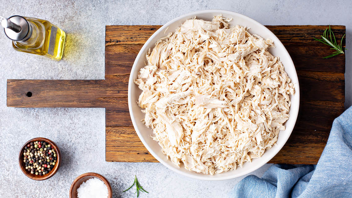 a bowl of shredded chicken