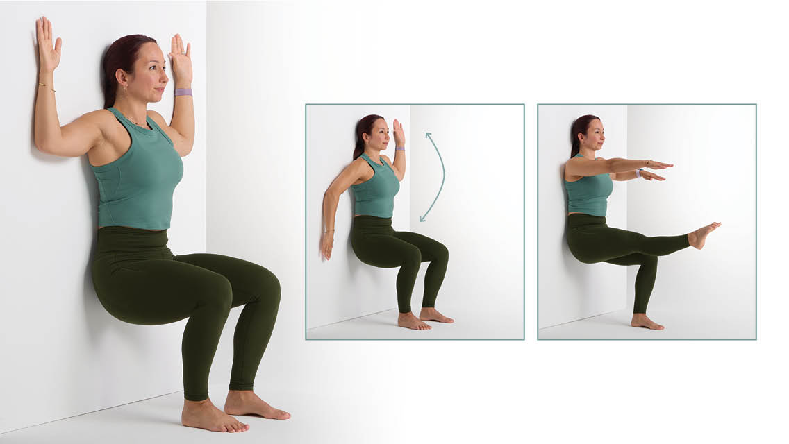 a woman performs a wall pilates sequence.