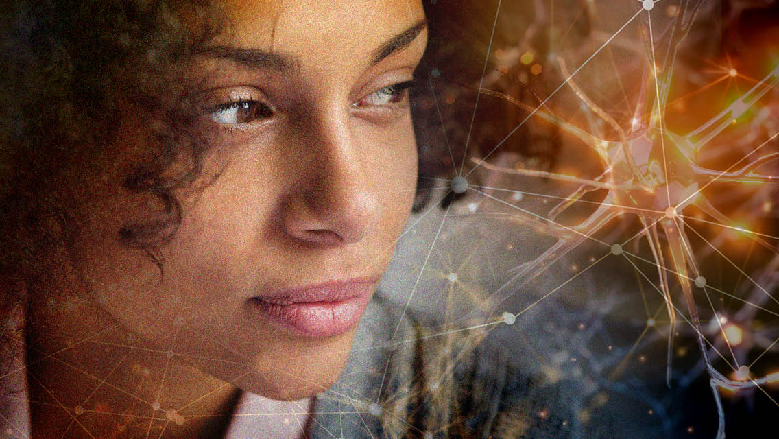 illio of a woman's face with brain neurons