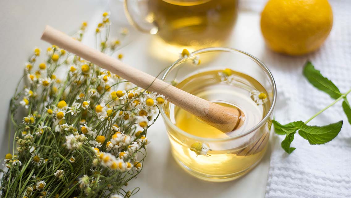 chamomile tea and flowers