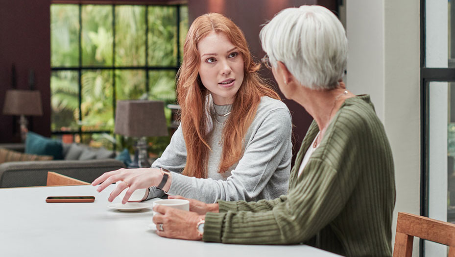 two women talking
