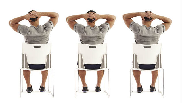 Three duplicate images of a guy with his hands behind his head