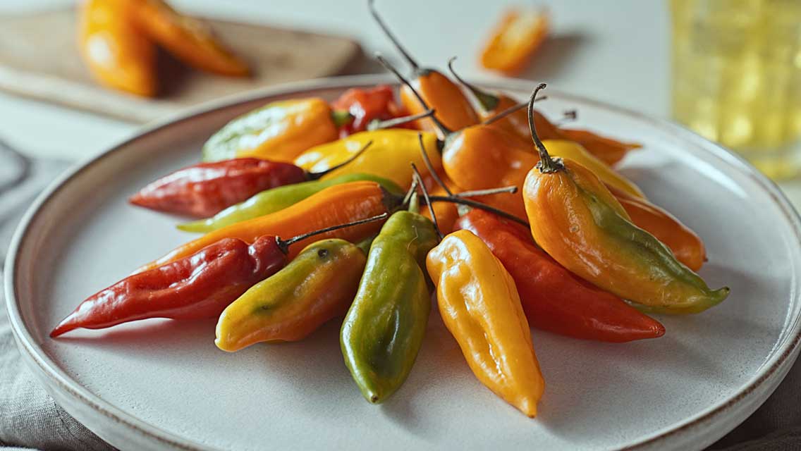 a plate of spicy peppers