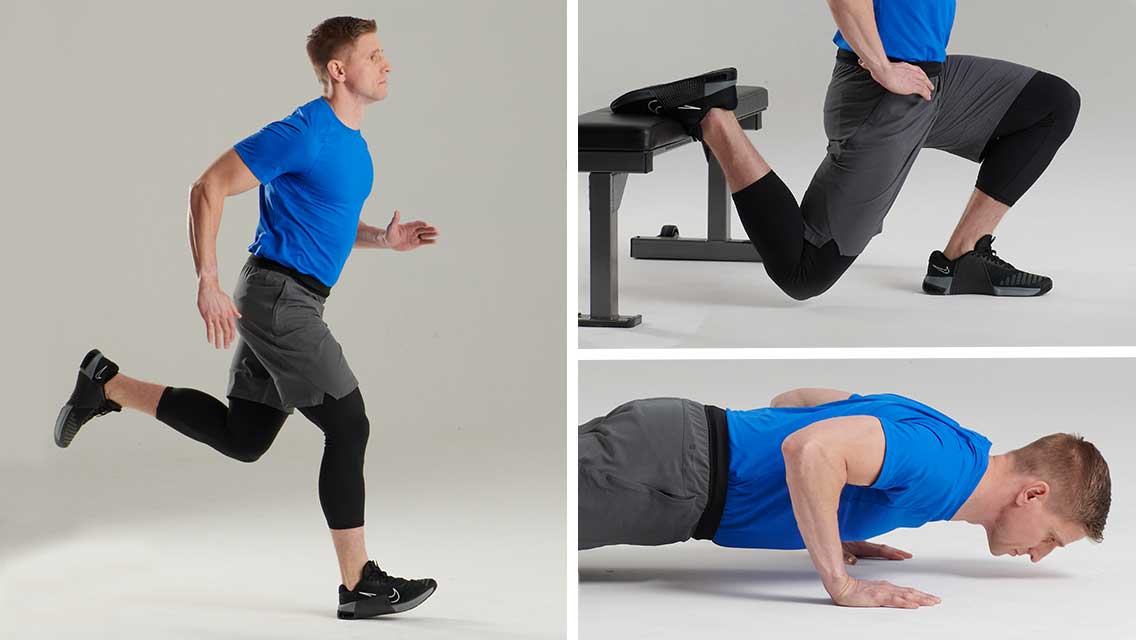 collage of photos for a running and strength workout